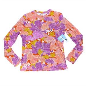 Roxy Orange Purple Floral Long Sleeve Rashgaurd Extra Small XS NWT Mid Length